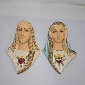 Vintage Chalkware Jesus and Mary Wall Hangings